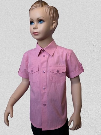 Сорочка Паты с карманами короткий рукав розовая клетка 92-116