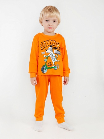 Пижама интерлок печать &quot;Собачка на скутере&quot; 98-116 рост оранжевая